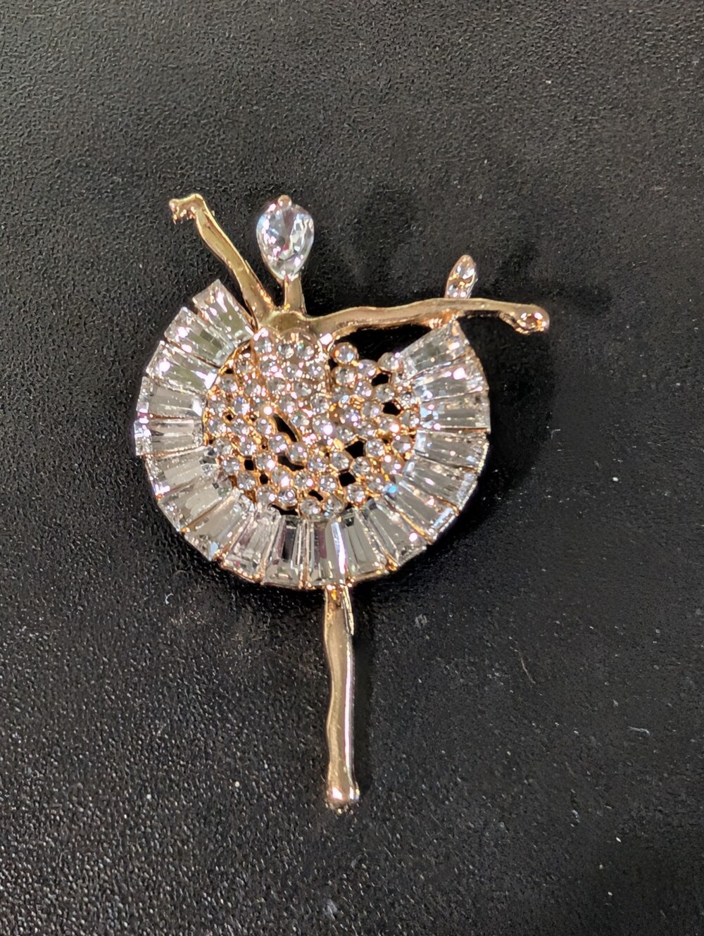 Crystal Ballerina Brooch Pin - Gold and Clear